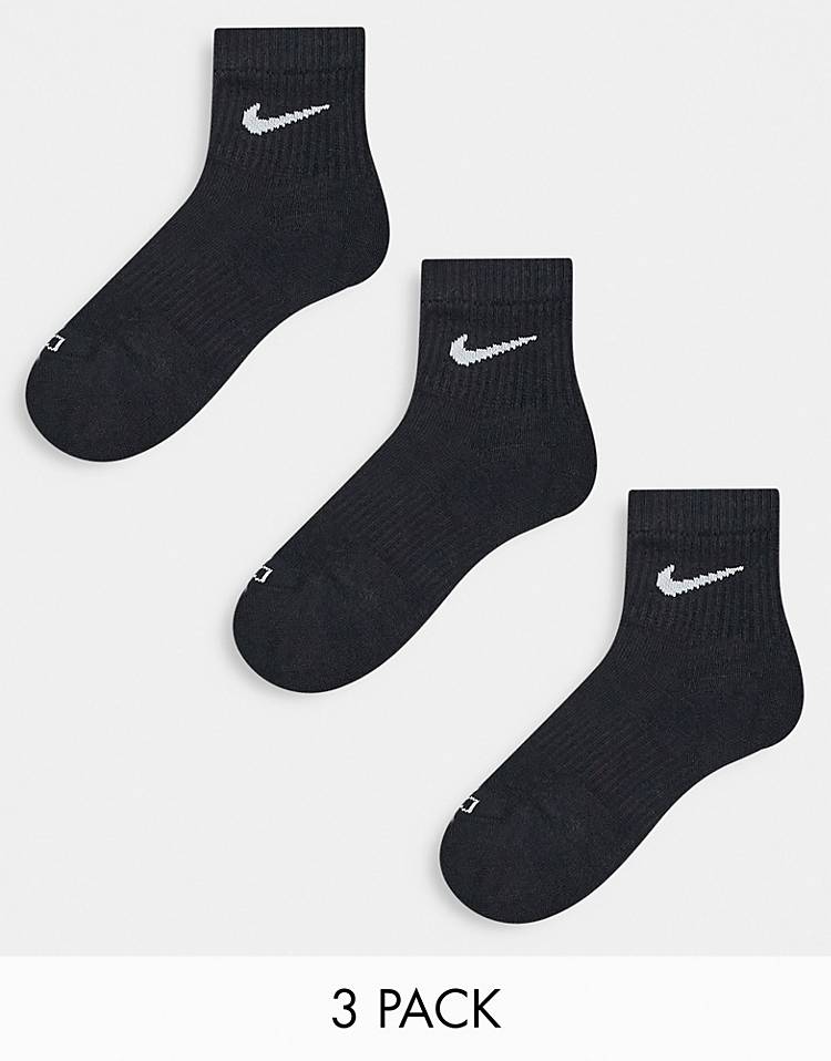 Nike Everyday Cushioned 3 pack quarter socks in black